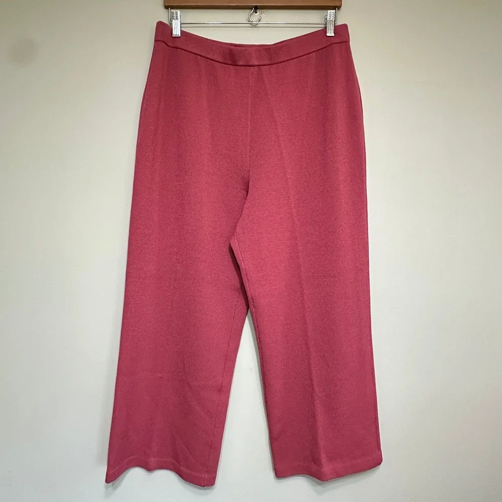 St. John Collection Rose Pink Cropped Wide-Leg Pants